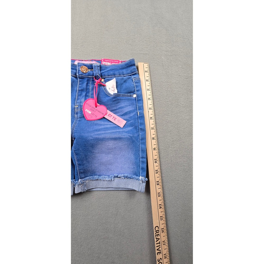 Pink Latte Girls Blue Denim Shorts Size 7 NWT Frayed Raw Hem Supersoft Comfy - Picture 7 of 10